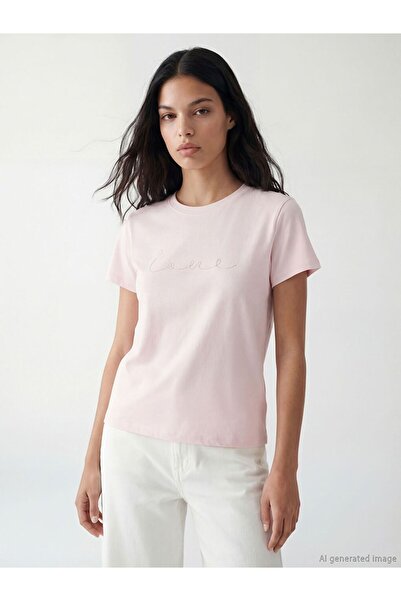 LC Waikiki Embroidered 100% Cotton Women's T-Shirt