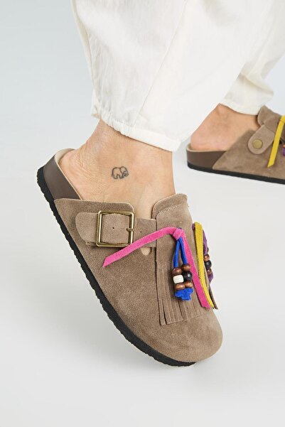 Manijero Γυναικείες παντόφλες Carlotta Sabo Mink από γνήσιο δέρμα με φούντες ...