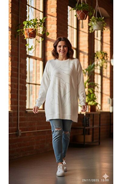 Belkız kadın modern çizgili detaylı sweatshirt tesettür tunik