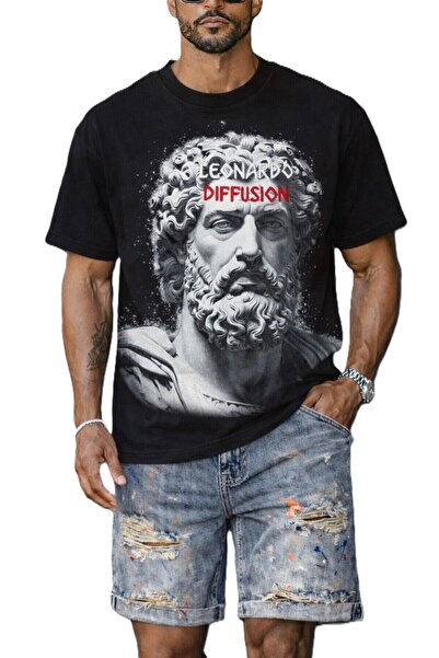 Casa Shop Ανδρικό T-Shirt – Μαύρο, Κανονική εφαρμογή, Αστικό Καλλιτεχνικό Πορ...