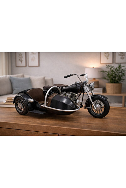 Efe Yan Sepetli Retro Motosiklet Biblo – Metal El Yapımı Vintage Dekoratif Mo...
