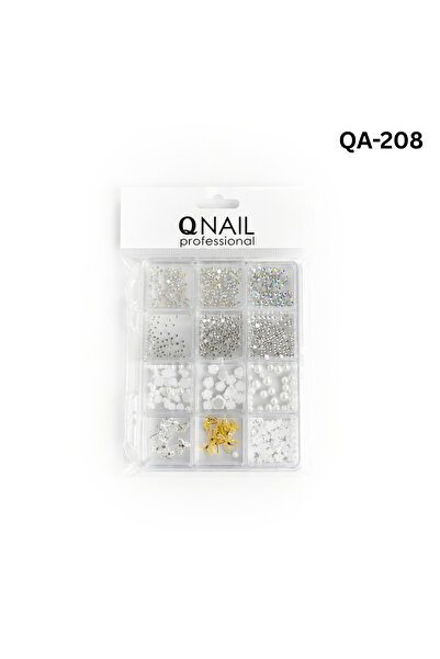 QNAİL PROFESSİONAL Renkli Tırnak Taşı Seti 12'Li Nail Art Süsleme Parlak Kris...