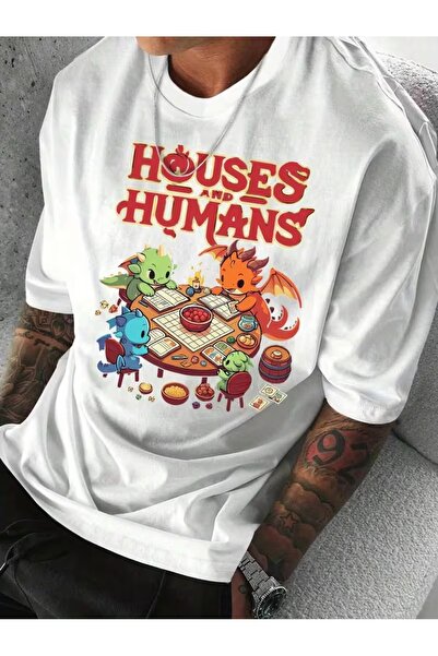AEMİ Μπλουζάκι Unisex με στάμπα Houses And Humans, Oversize με λαιμόκοψη ποδη...