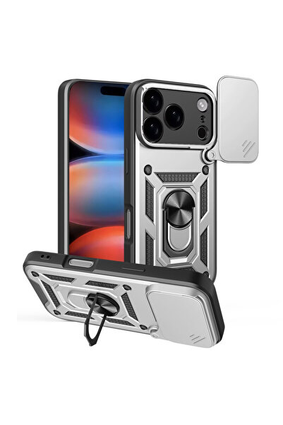 AUDIOX Husă tip armură pentru iPhone 17 Pro Max, CamSlide, Suport inel, ARGINTIU