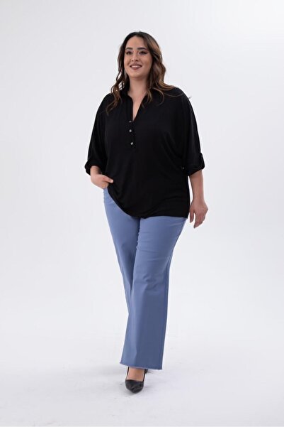 Roxxlen Women's Plus Size Tassel-Cuffed Trousers Blue