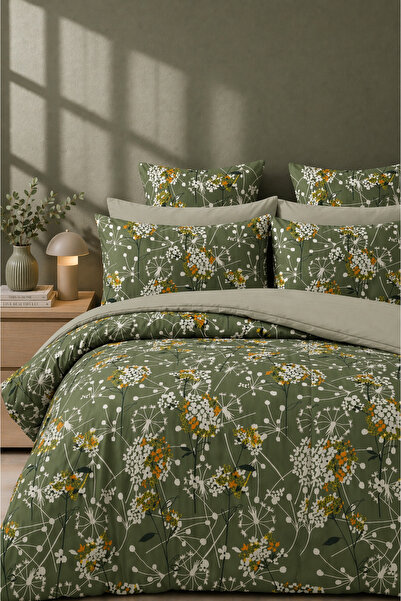 MORE HOME Double Duvet Cover + Pillowcase (Without Sheets) Floral Green White