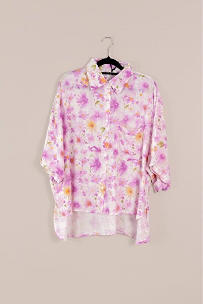 LINELLE Watercolor Floral Printed Oversized Shirt