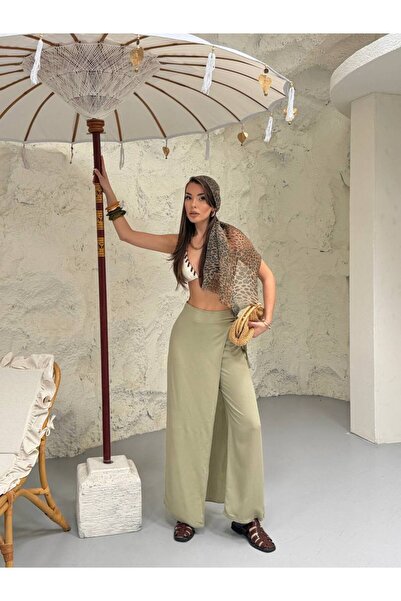 GAMZE ALPTEKİN Γυναικείο παντελόνι υψηλής ποιότητας με ψηλή μέση, λεπτομέρεια...