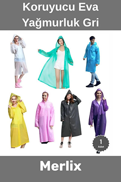 Merlix #Yağmurluk Su Geçirmez Kapüşonlu Unisex Dayanıklı Hafif Şeffaf Çıtçıtl...