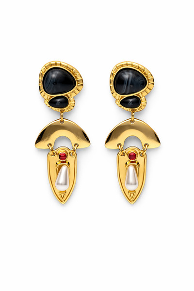 Angelovia Black Stone Dangle Women's Steel Earrings