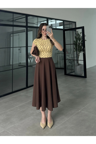 manana fashion Γυναικεία μπορντό φούστα μίντι με ψηλή μέση από ύφασμα Lyocell