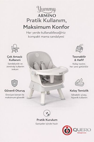 Quero Yummy Armino 4in1 Yükseltici Mama Sandalyesi 4 Özellik Sandalye üstü Fo...