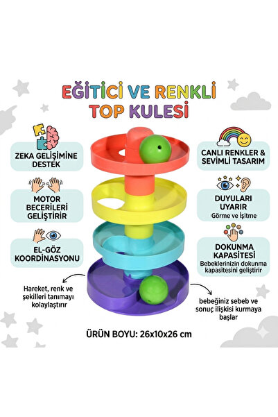 Shoplandu Eğitici ve Renkli Top Kulesi Çıngıraklı Top Oyunu