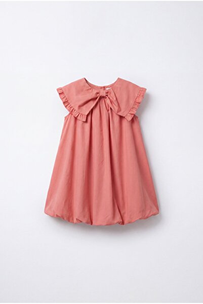 Magu Κοριτσίστικο βαμβακερό φόρεμα με βολάν και γιακά σε χρώμα Dusty Rose