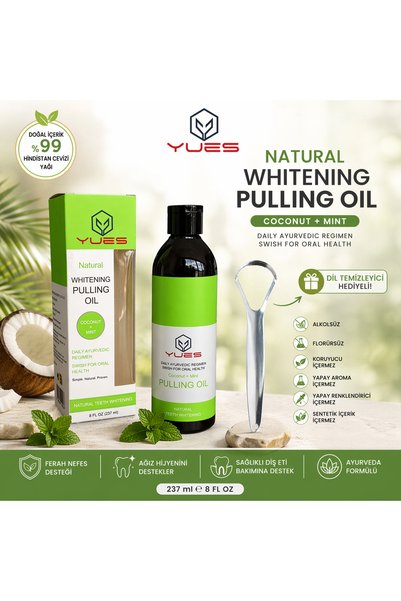 YUES Natural Whitening Pulling Oil Ağız Bakım Yağı Coconut + Mint - Dil Temizleyici Hediyeli