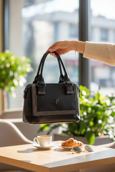 enoch Women's Black Hand and Shoulder Bag Classic Handbag with Floater Textur...