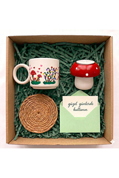 Flossy Design El yapımı çay kahve kupası, Mantar desenli kupa, mantar mumluk,...