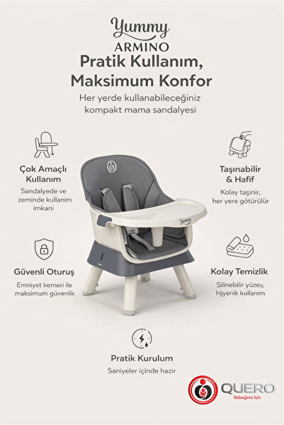 Quero Yummy Armino 4in1 Yükseltici Mama Sandalyesi 4 Özellik Sandalye üstü Fo...