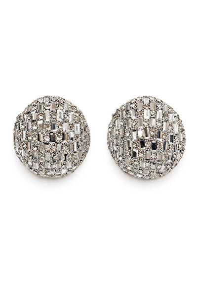 Angelovia Stone Embellished Round Women's Steel Earrings