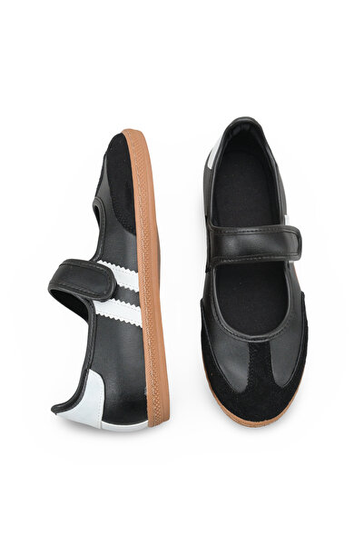 Bak Store Μαύρο και άσπρο αθλητικά παπούτσια μπαλέτου με Velcro Flat Sole Ret...