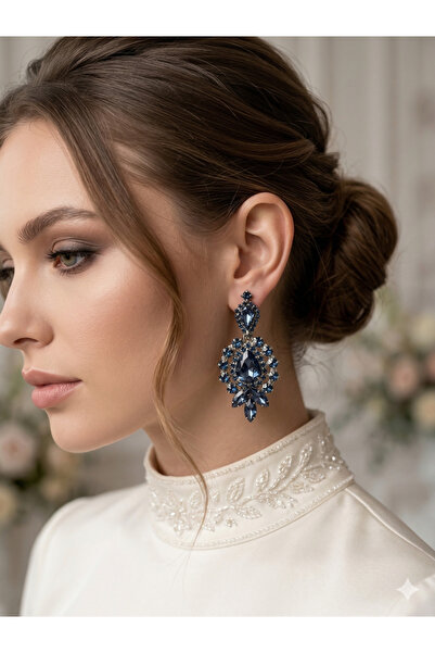 ESPEREST Kristal Taşlı Büyük Sallantılı Abiye Küpe Özel Tasarım Vintage Model...