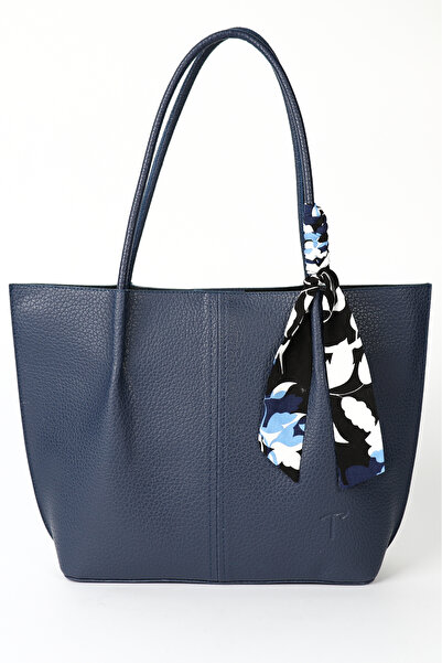 Tuna Γυναικεία δερμάτινη τσάντα ώμου μεγάλη, σκούρο μπλε - CNT2001