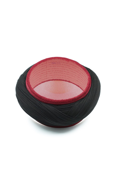Sarıkhane Mesh Sarık - Black Fabric - Burgundy Skullcap - Crossed Wrap - Mesh...