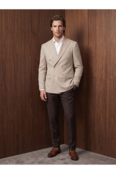 BASEL.CO Ειδικά Σχεδιασμένο Μπλέιζερ Διπλό Στήθος από Ρευστό Ύφασμα Υψηλής Πο...