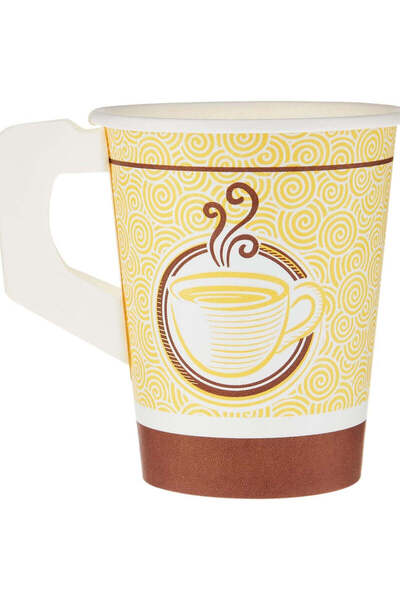 Hotpack 9 oz Printed Paper Cups with Handle – Heavy Duty Coffee Cups (50 Count)