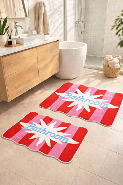 Toronto Home Dijital Kaymaz Yıkanabilir İkili Renkli Modern Banyo Paspası Ban...