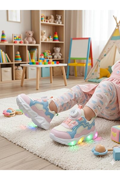 Lütfi Kız Bebek Işıklı Mekanizma Bağcıklı Ortopedik Hafif Tabanlı Spor Ayakka...