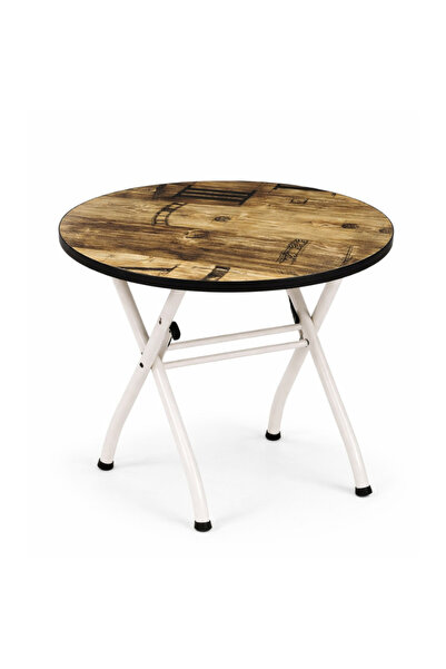 OEM Στρογγυλό Πτυσσόμενο Τραπέζι, Επιφάνεια με Vintage Σχέδιο, Λευκά Μεταλλικ...