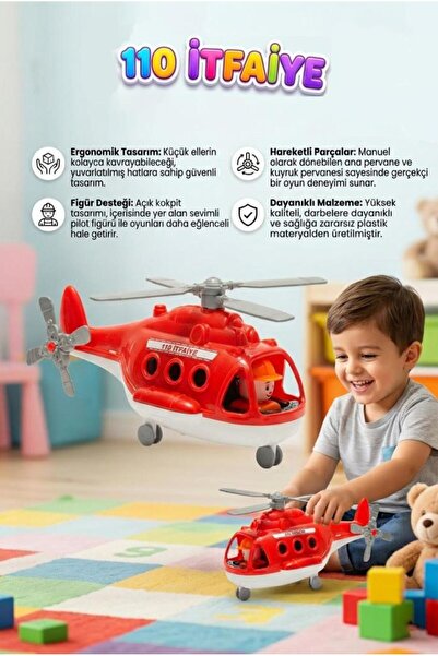Tıfıl Toys Fileli Figürlü İtfaiye Temalı Helikopter Tekerlekli Döndürülebilir...