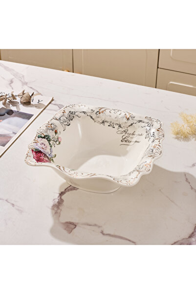 Malooki Πορσελάνινο μπολ με βίντατζ φλοράλ σχέδιο, κυματιστά τελειώματα, 26,5...