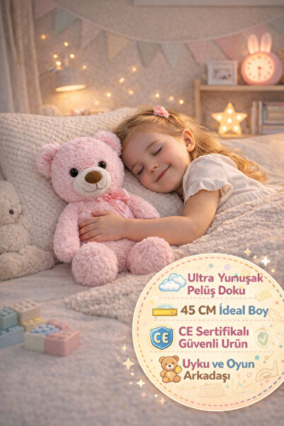 TOYFEST 45 cm Pembe Pelüş Oyuncak Ayı Büyük Boy Yumuşak Ayıcık CE Sertifikalı...
