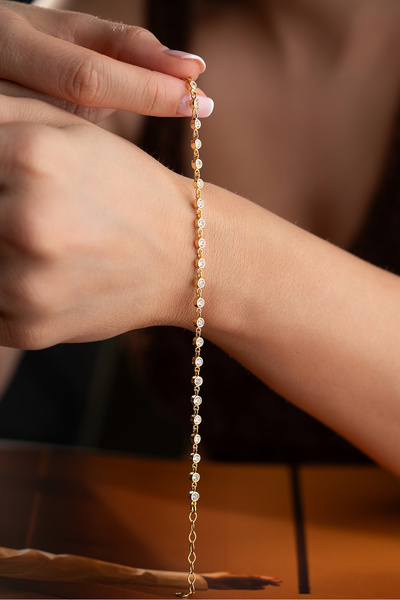 Silvano Jewelry 925 Ayar Gümüş Altın Kaplama Yuvarlık Su Yolu Bileklik