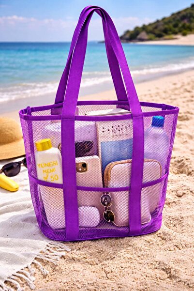 bb butik basic Διαφανής Μαύρη Διχτυωτή Τσάντα Καθημερινής Χρήσης & Παραλίας S...