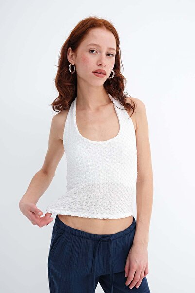 Addax Μπλούζα με υφή και λεπτομέρεια στο λαιμό B0565