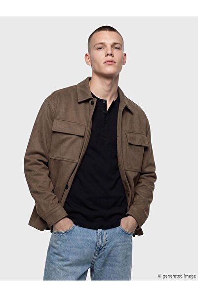 LC Waikiki Xside Beige Loose Fit Suede Look Shirt Collar Men's Jacket