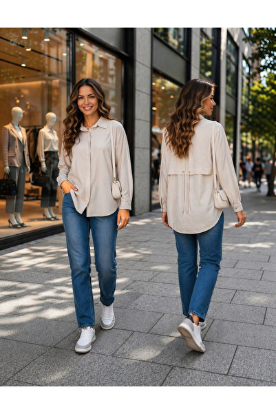 semela Γυναικείο μακρυμάνικο πουκάμισο από υφαντό ύφασμα Modal με λεπτομέρεια...