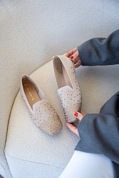 LAMİNTA Γυναικεία πλεκτά Flores Taşlı, Εσωτερικά από γνήσιο δέρμα, Μπαλαρίνες