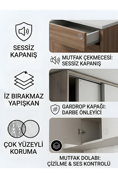 Kacar 12'li 18mm Şeffaf Silikon Ses Stoperi Tamponu Mobilya Koruyucu Darbe Önleyici Kaydırmaz Set