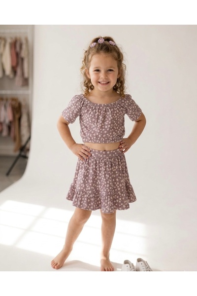 RÜYA KİDS Girl's stylish floral print crop top and skirt set (2-piece)