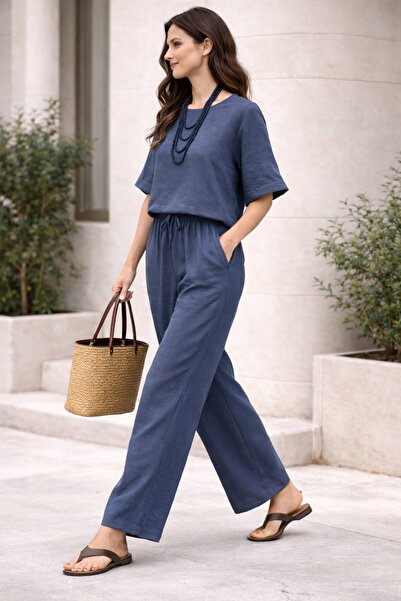 AYHAN Σετ δύο τεμαχίων Lyceel από λινό με κρεμαστό κόσμημα και πλαϊνές τσέπες