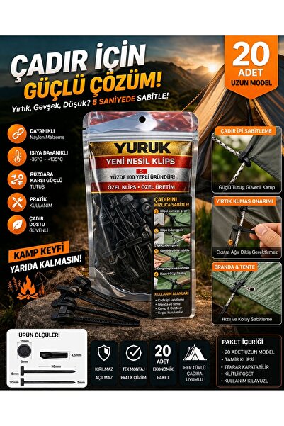Yürük Çok Amaçlı Sabitleme Klipsi – 20 Adet Güçlü Kamp ve Bahçe Seti