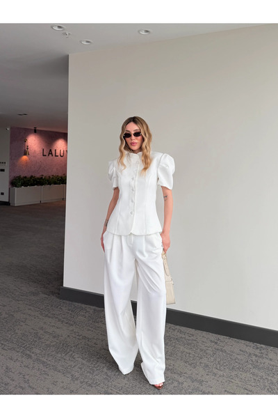 Laluvia Σετ μανικιών μπαλόνι με λευκά κουμπιά - 8407