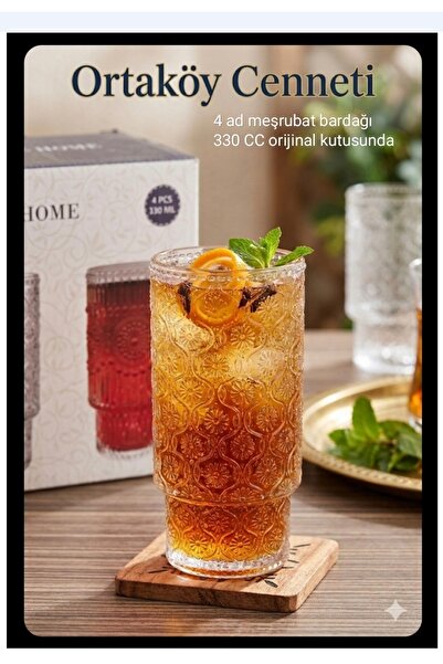 ORTAKÖYCENNETİ 4 Pieces of Cocktail Soft Drink Glasses 330 Cc New Concept Des...