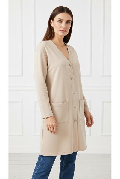 BAGİSTA BUTİK Women's Thin Seasonal Tunic (90 cm) Long Cardigan with Buttons