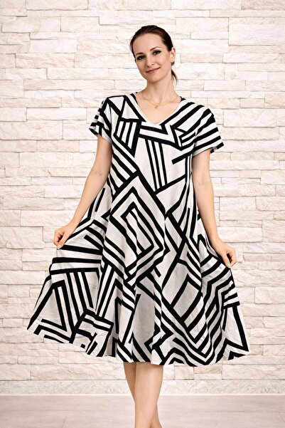 AGORATEKSTİL Γυναικείο φόρεμα από ύφασμα βισκόζης με σχέδιο κοπής, κανονικό μ...