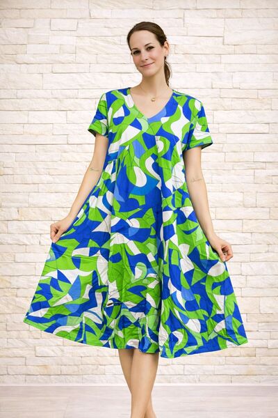 AGORATEKSTİL Γυναικείο φόρεμα από ύφασμα βισκόζης με σχέδιο κοπής, κανονικό μ...